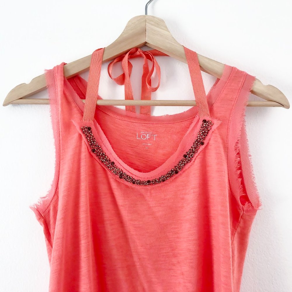 LOFT Bright Orange Beaded Tank Top